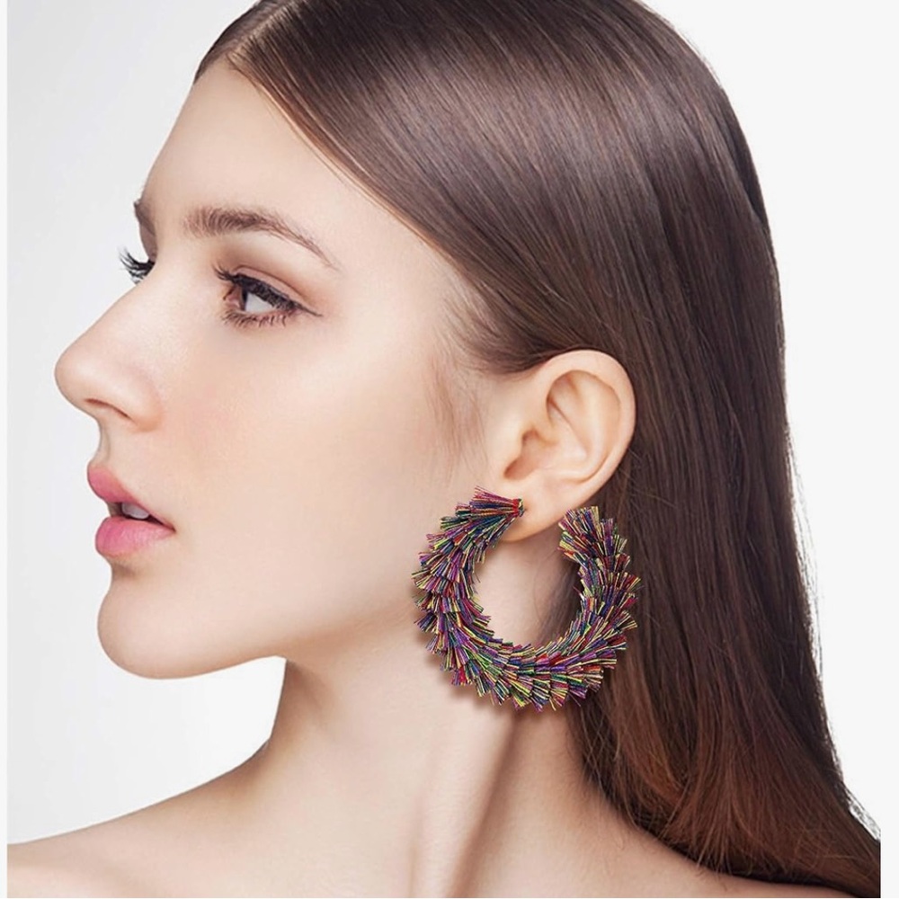 Amazon | Soft Tassel Wrapped Hoop Earrings | Mulitcolor